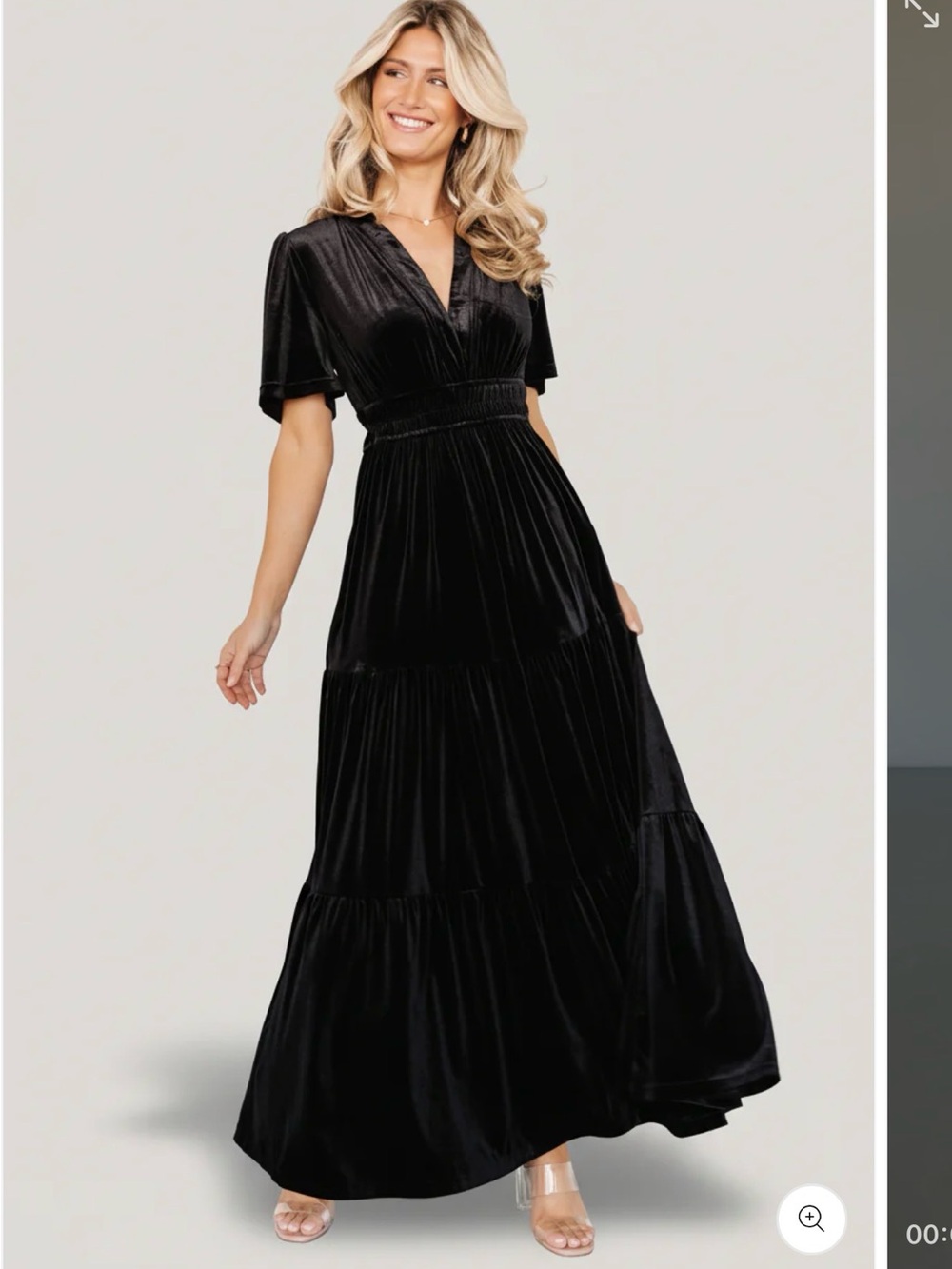 Baltic Born Black V-Neck Short Sleeve velvet Maxi Dress size L